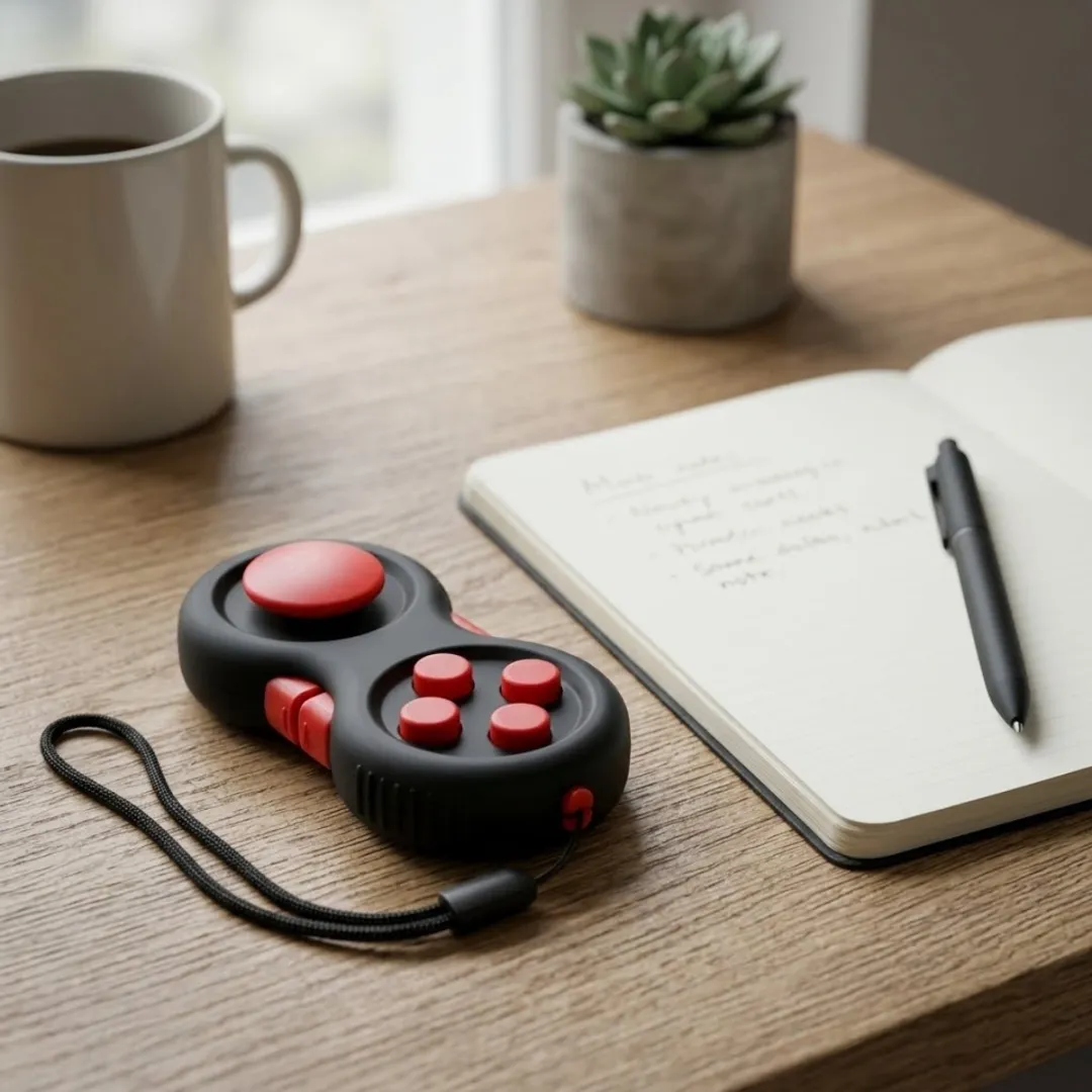 NUVEX Fidget Toy - Zwart/Rood - Met drukknoppen & polskoord