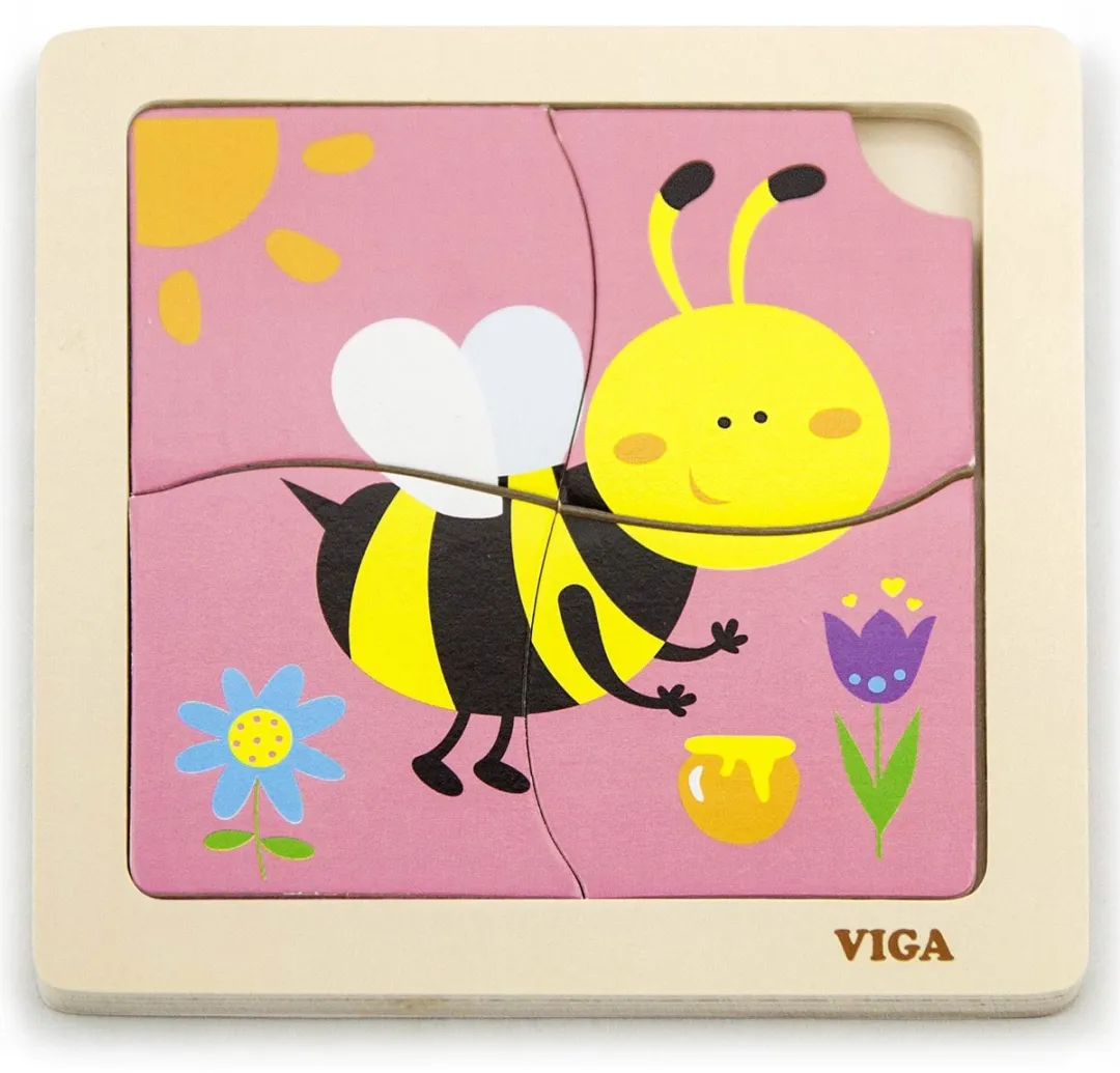 Viga Toys Houten Legpuzzel 4 Stuks - Roze