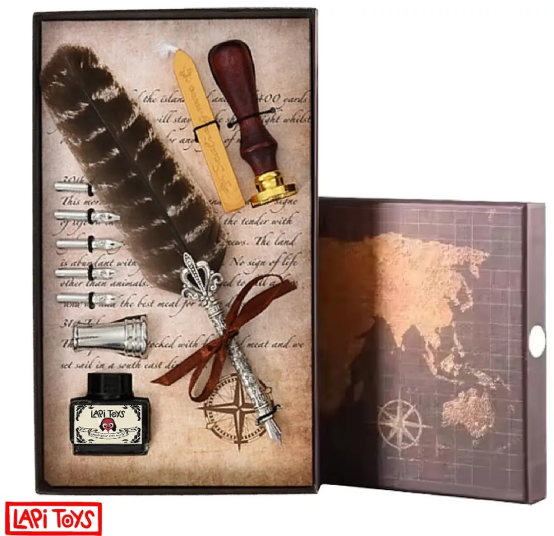Lapi Toys Veerpen Kalligrafie Set - 11-delig - Bruin/Zilver
