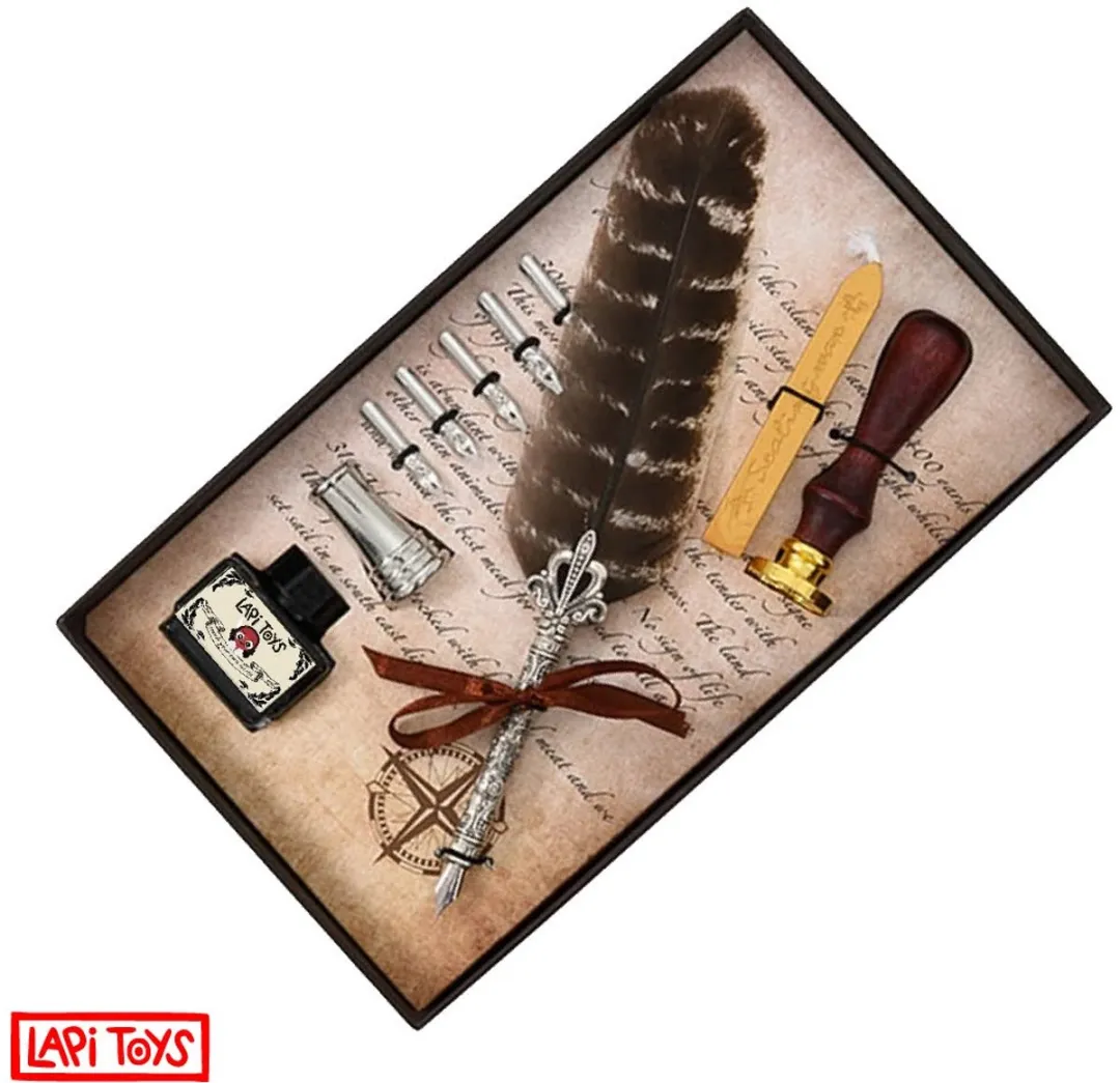 Lapi Toys Veerpen Kalligrafie Set - 11-delig - Bruin/Zilver