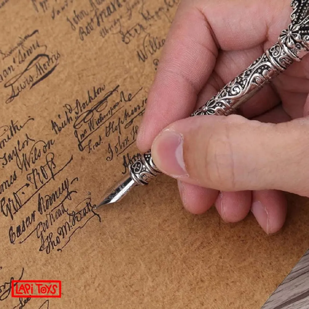 Lapi Toys Veerpen Kalligrafie Set - 11-delig - Bruin/Zilver