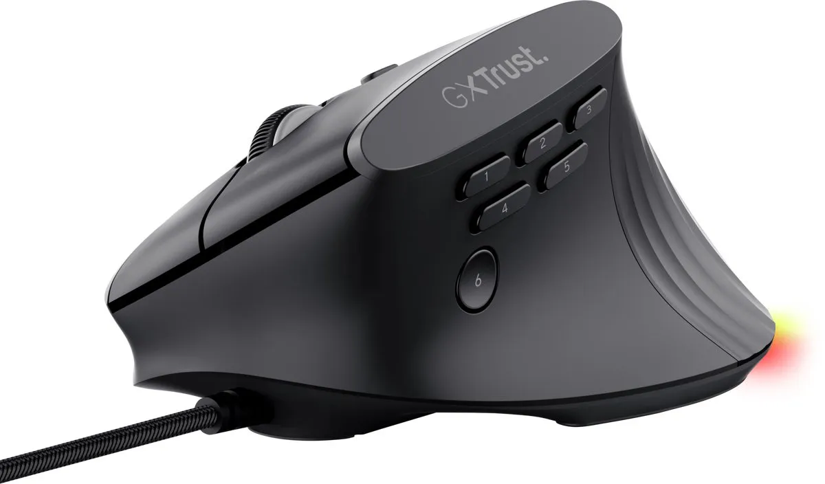 Trust GXT 145 Rexxa Gaming Muis - Verticaal - 12.800 DPI - 10 Knoppen - Zwart