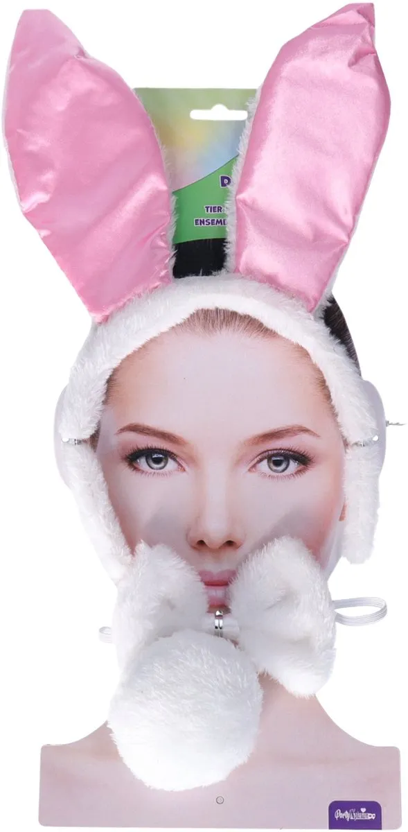 Bellatio Design Verkleedset Bunny - 4-delig - Roze/Wit