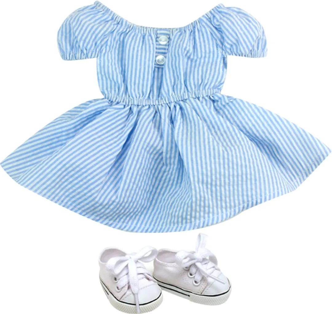 Teamson Kids Sophia Pop - 45,7 cm - Blond haar - Blauw/wit gestreepte jurk