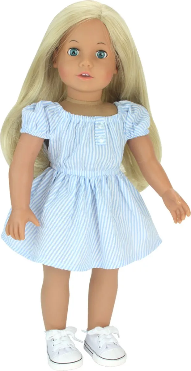 Teamson Kids Sophia Pop - 45,7 cm - Blond haar - Blauw/wit gestreepte jurk