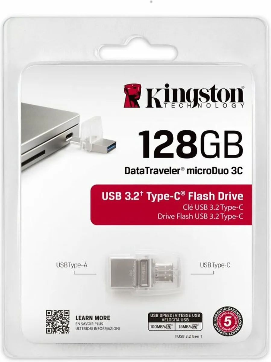 Kingston DataTraveler MicroDuo 3C DTDUO3CG3/128GB - 128GB - Grijs