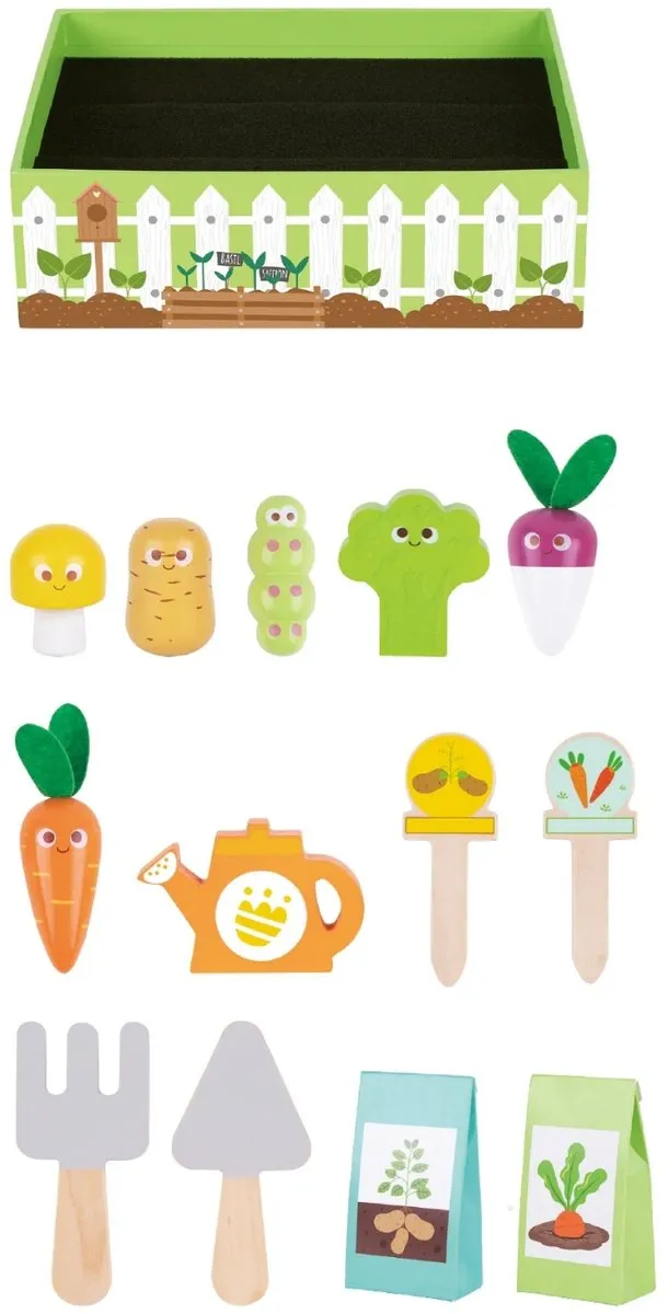 Tooky Toy Houten Groentetuintje 14-delig - Meerkleurig