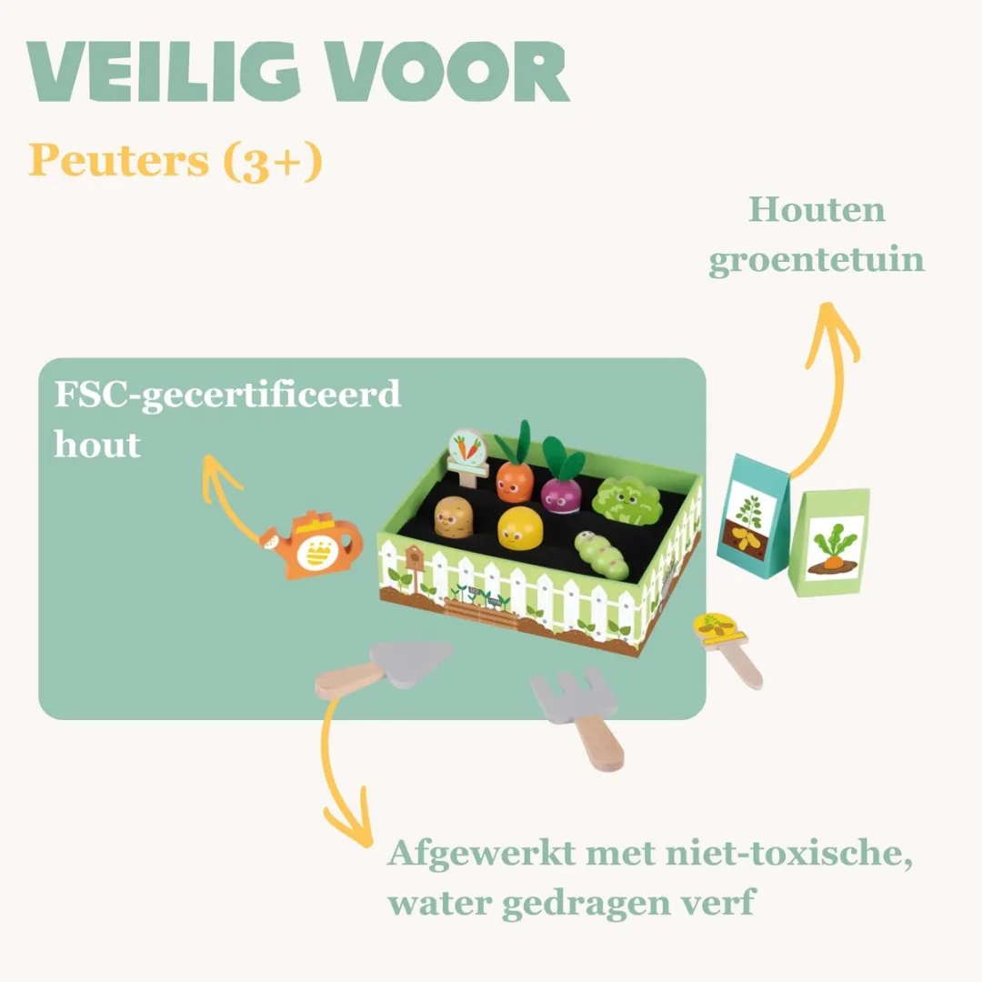 Tooky Toy Houten Groentetuintje 14-delig - Meerkleurig