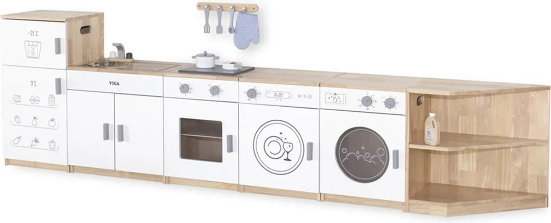 Vigatoys Houten Speelkeuken Luxe 6-delig Wit/Naturel