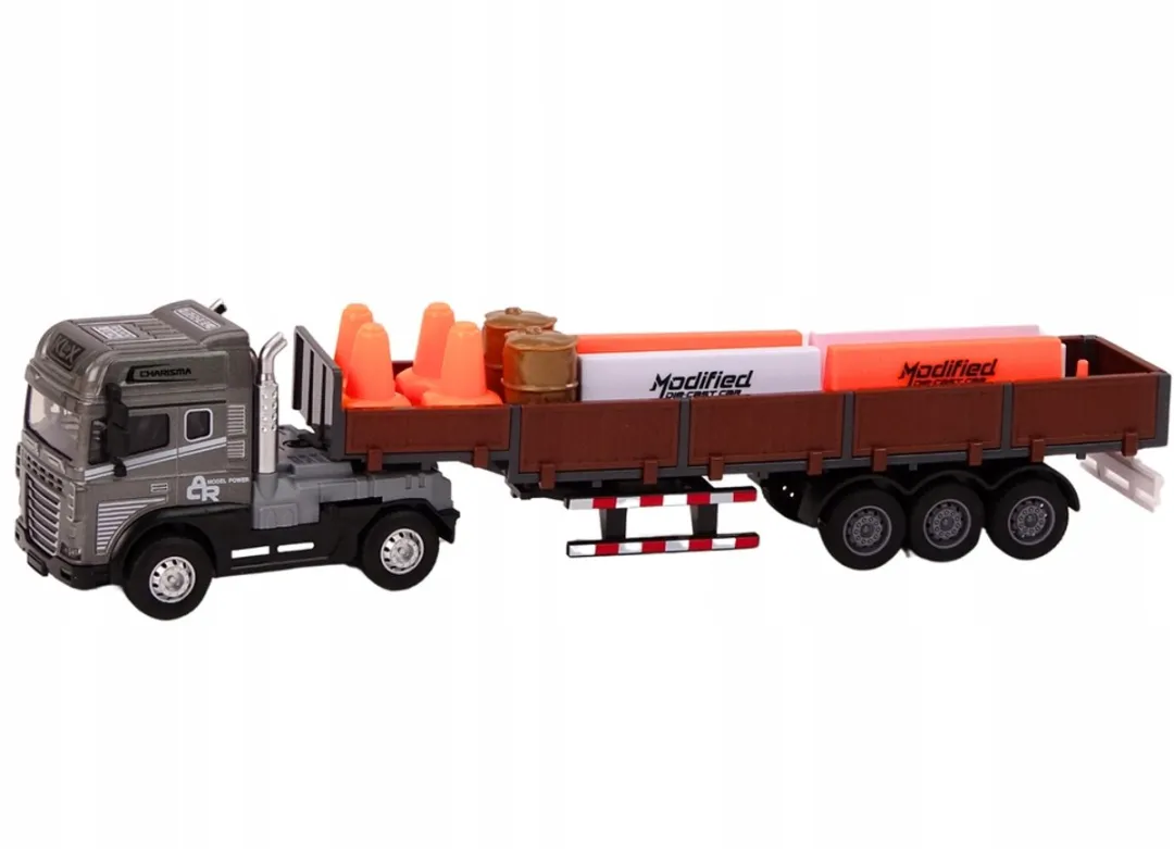 Lean Toys Speelgoed Vrachtwagen met Trailer 1:24 - Bruin/Grijs/Oranje/Wit - afbeelding 4 van 4