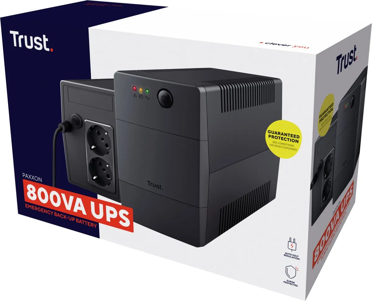 Trust Paxxon UPS 23503 - 0,8 kVA 480W - 2 AC-uitgangen - Zwart