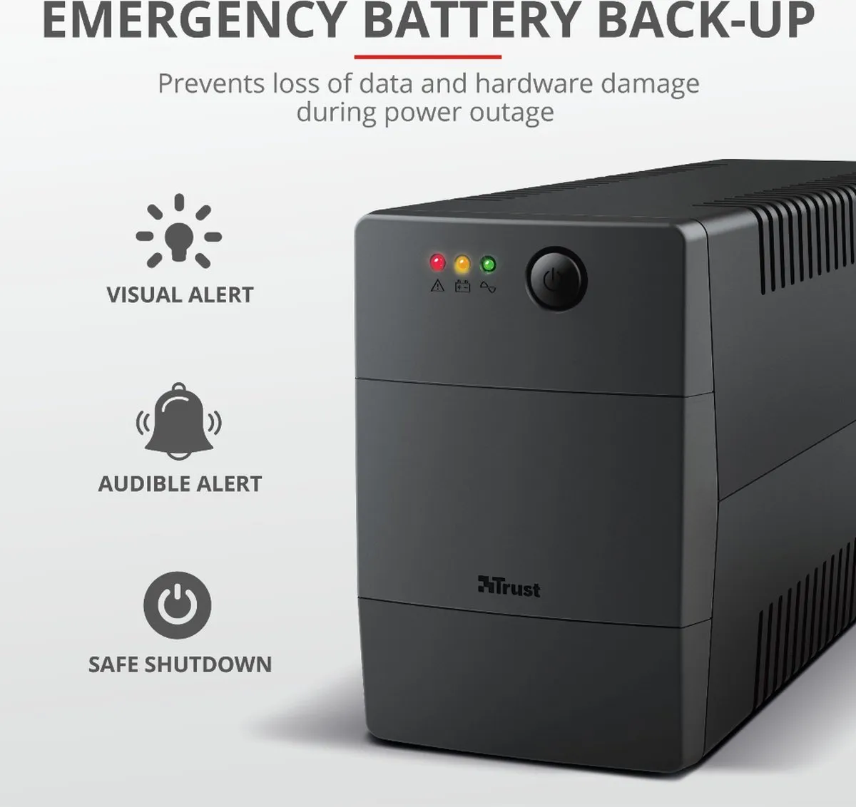Trust Paxxon UPS 23503 - 0,8 kVA 480W - 2 AC-uitgangen - Zwart - afbeelding 6 van 6