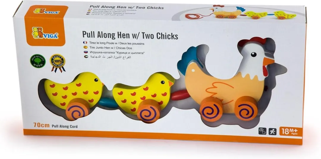 Viga Toys Trekdier Kip met 2 Kuikens