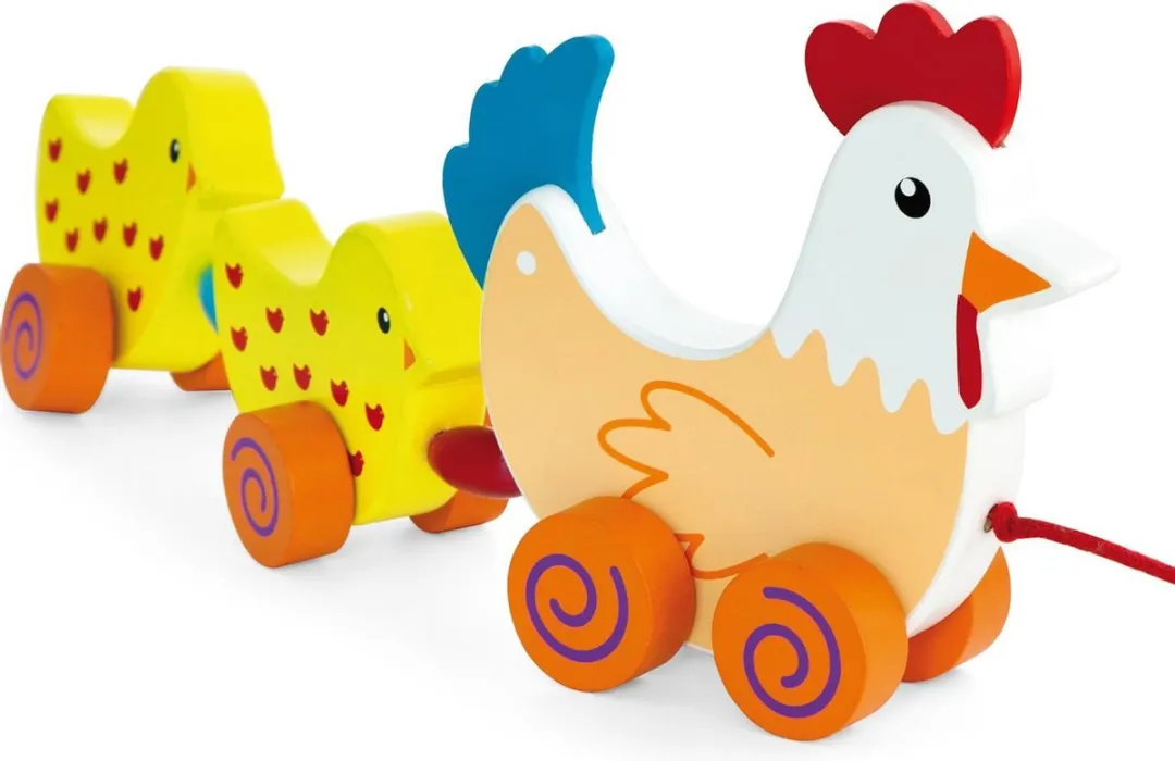Viga Toys Trekdier Kip met 2 Kuikens