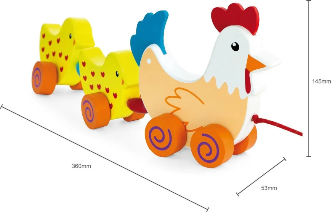 Viga Toys Trekdier Kip met 2 Kuikens