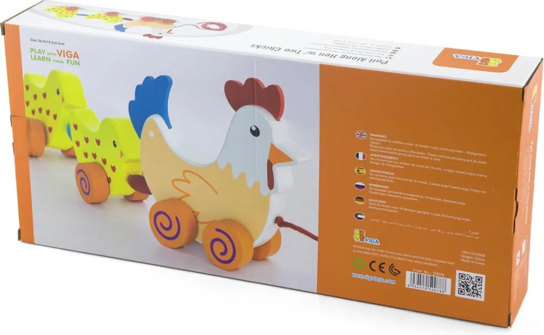 Viga Toys Trekdier Kip met 2 Kuikens