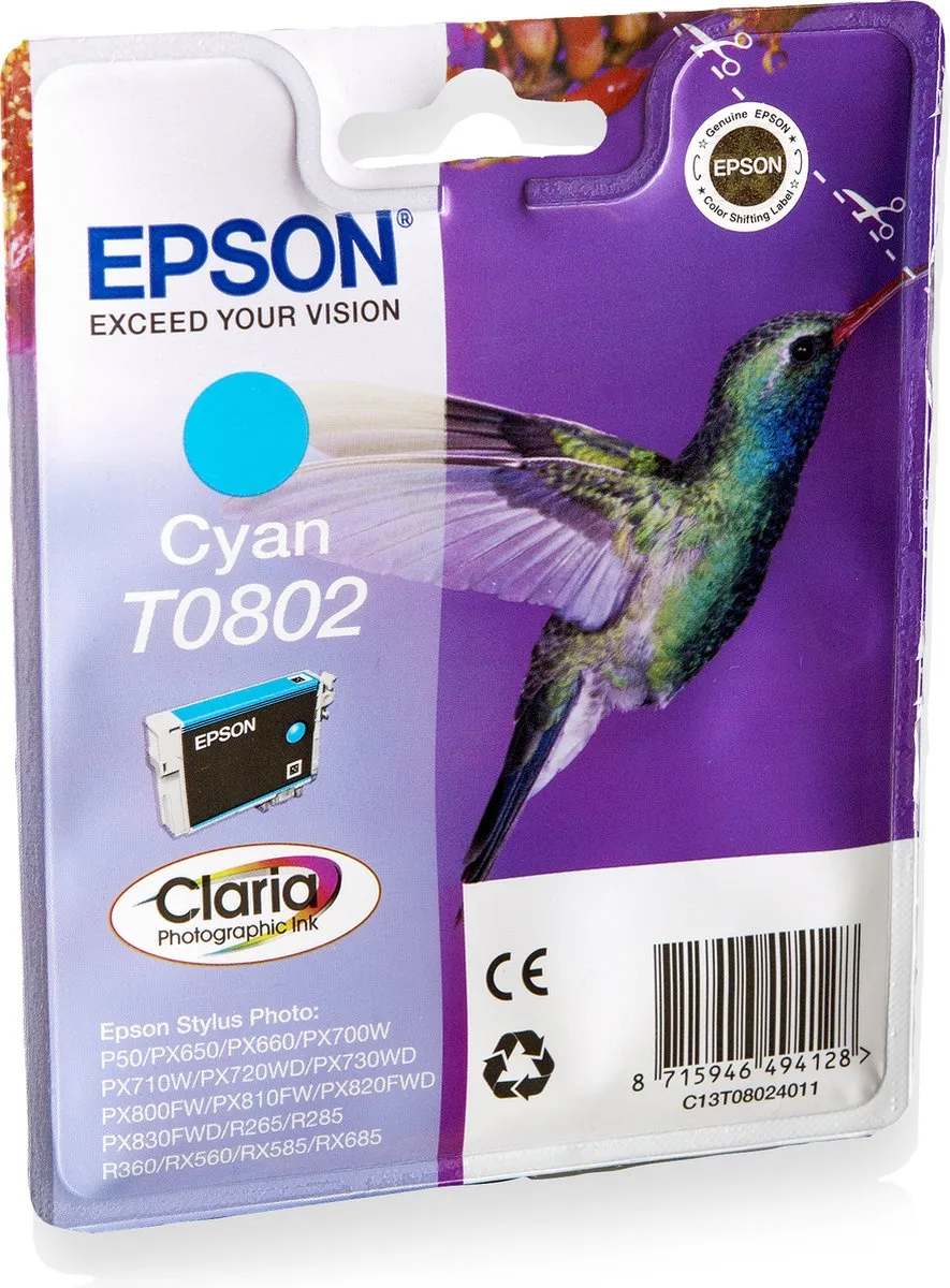 Epson T0802 Cyan Inktcartridge - 1ml