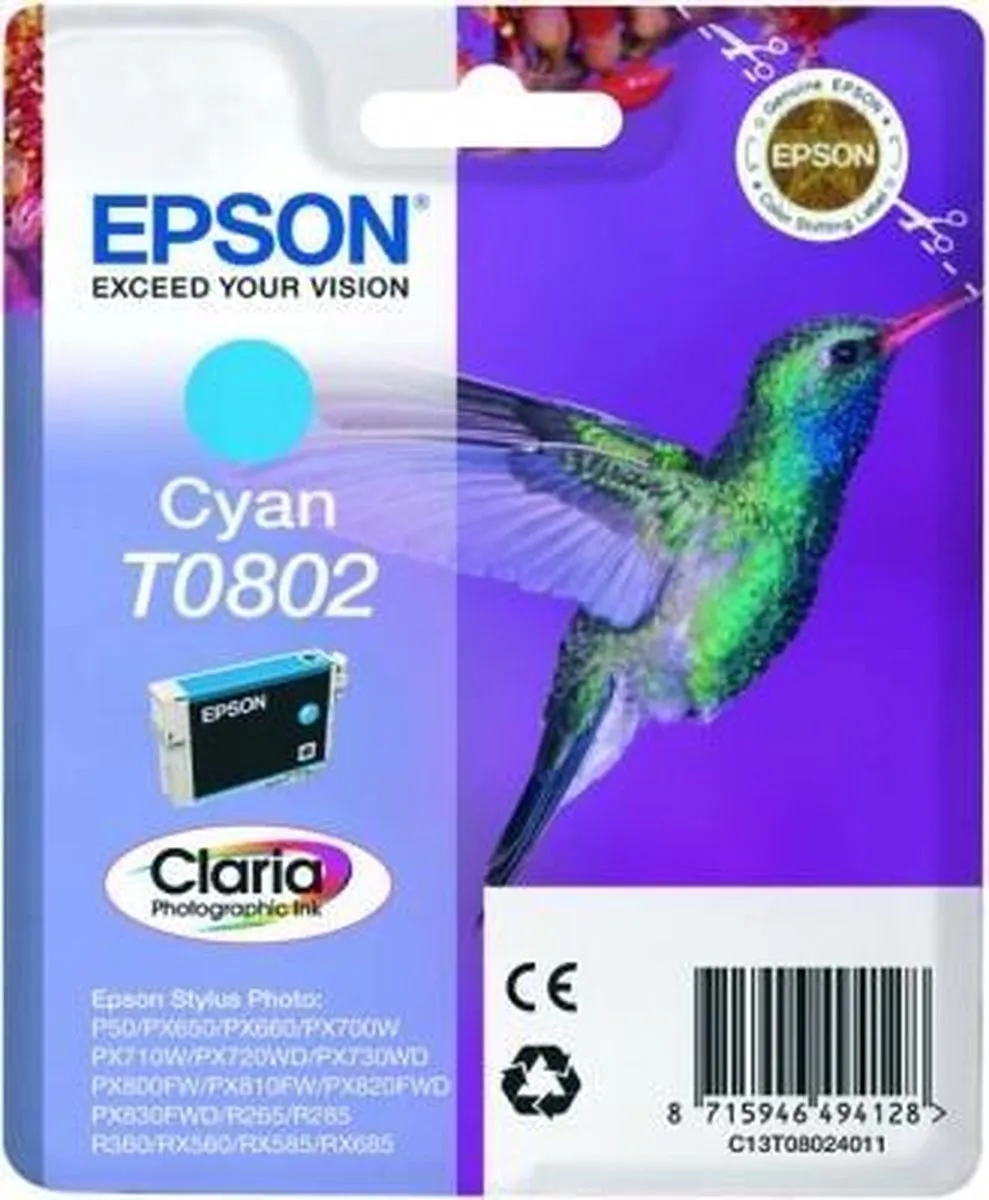 Epson T0802 Cyan Inktcartridge - 1ml