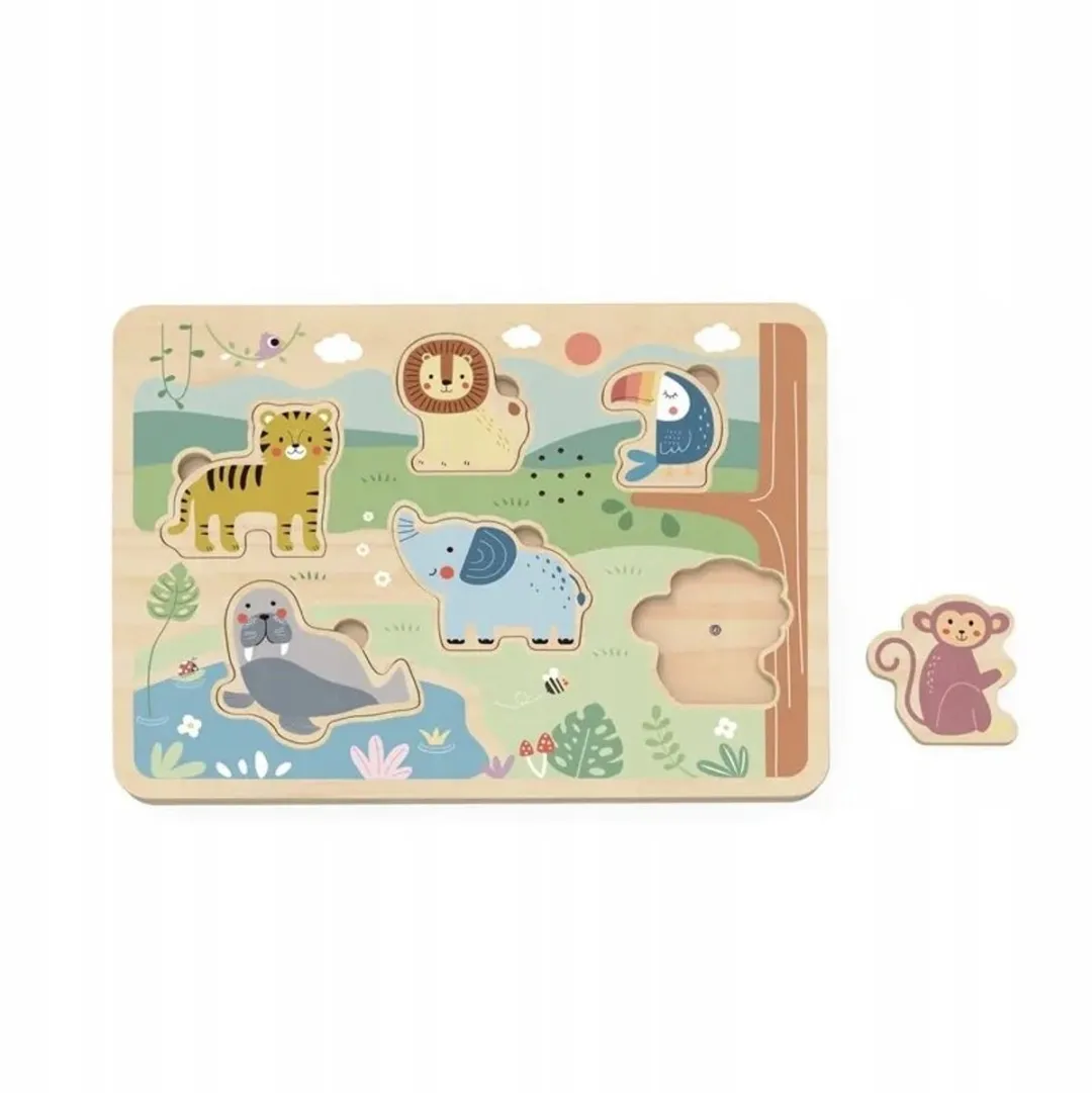 Tooky Toy Houten Geluidspuzzel Dieren TL065N - 6 Stuks - Meerkleurig