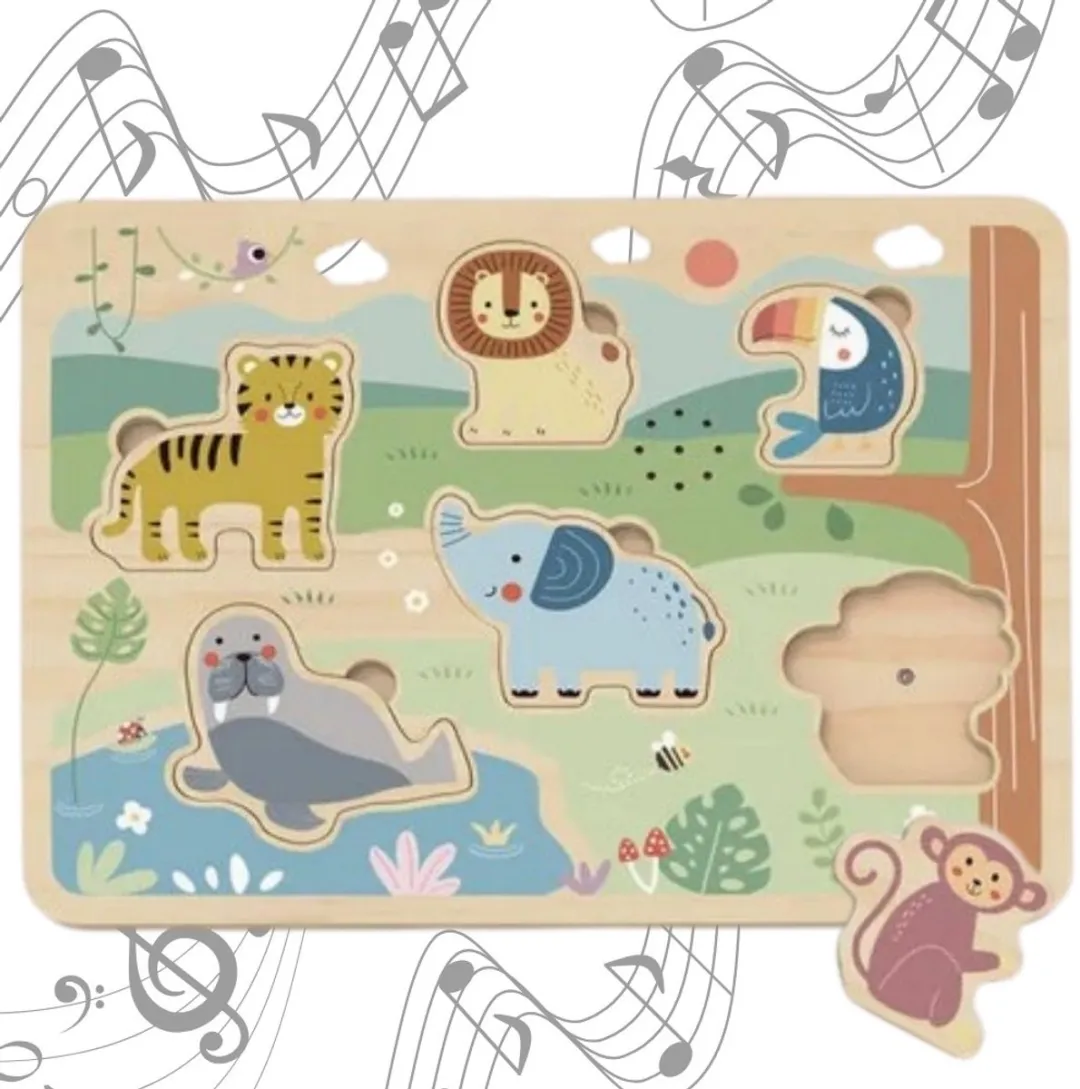 Tooky Toy Houten Geluidspuzzel Dieren TL065N - 6 Stuks - Meerkleurig