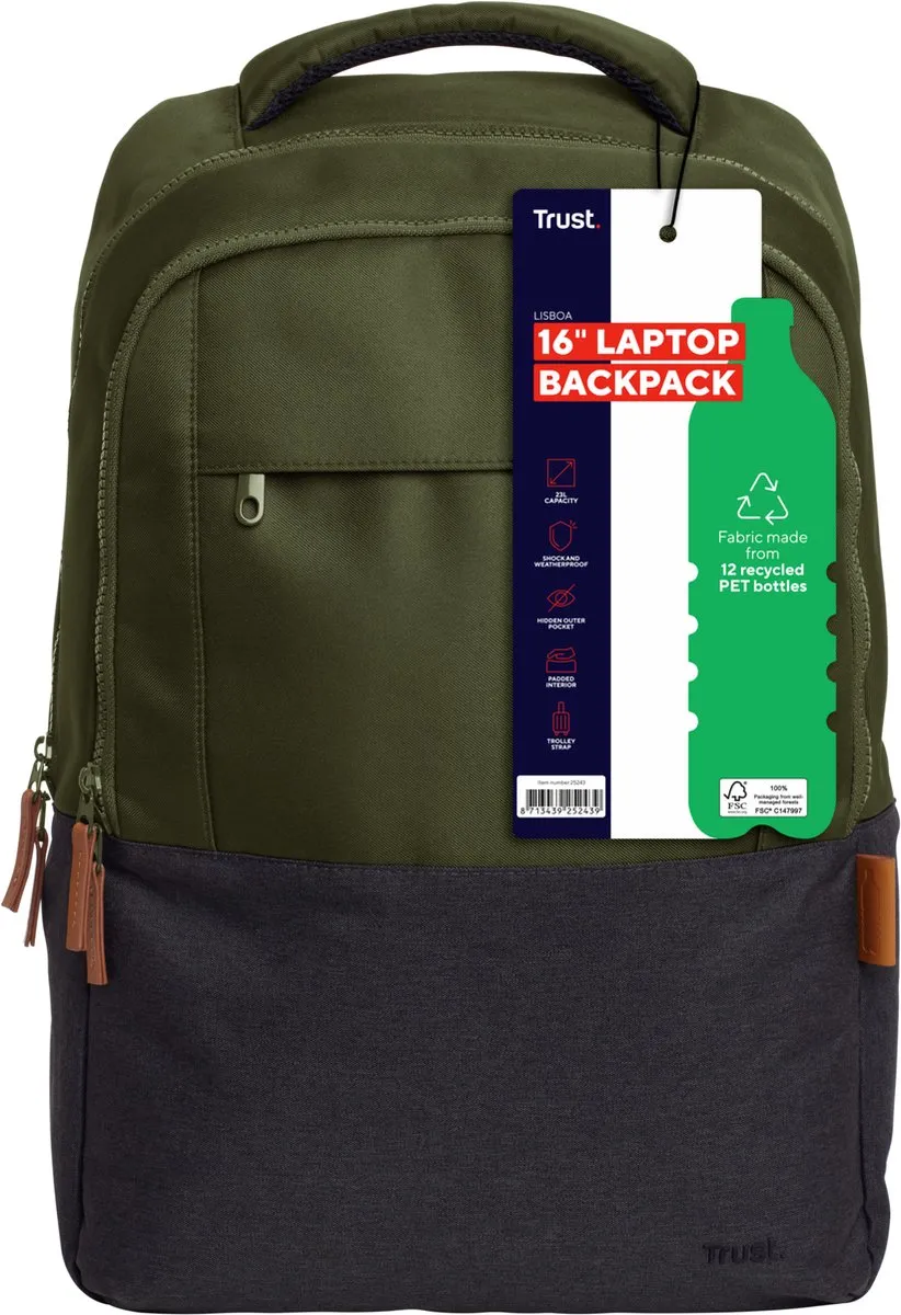 Trust Lisboa 16" Rugzak - 16 Inch - Groen
