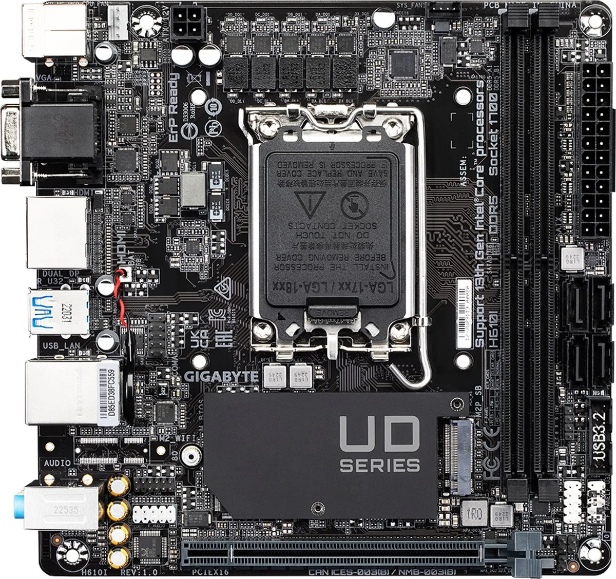 Gigabyte H610I Mini-ITX Moederbord - LGA 1700