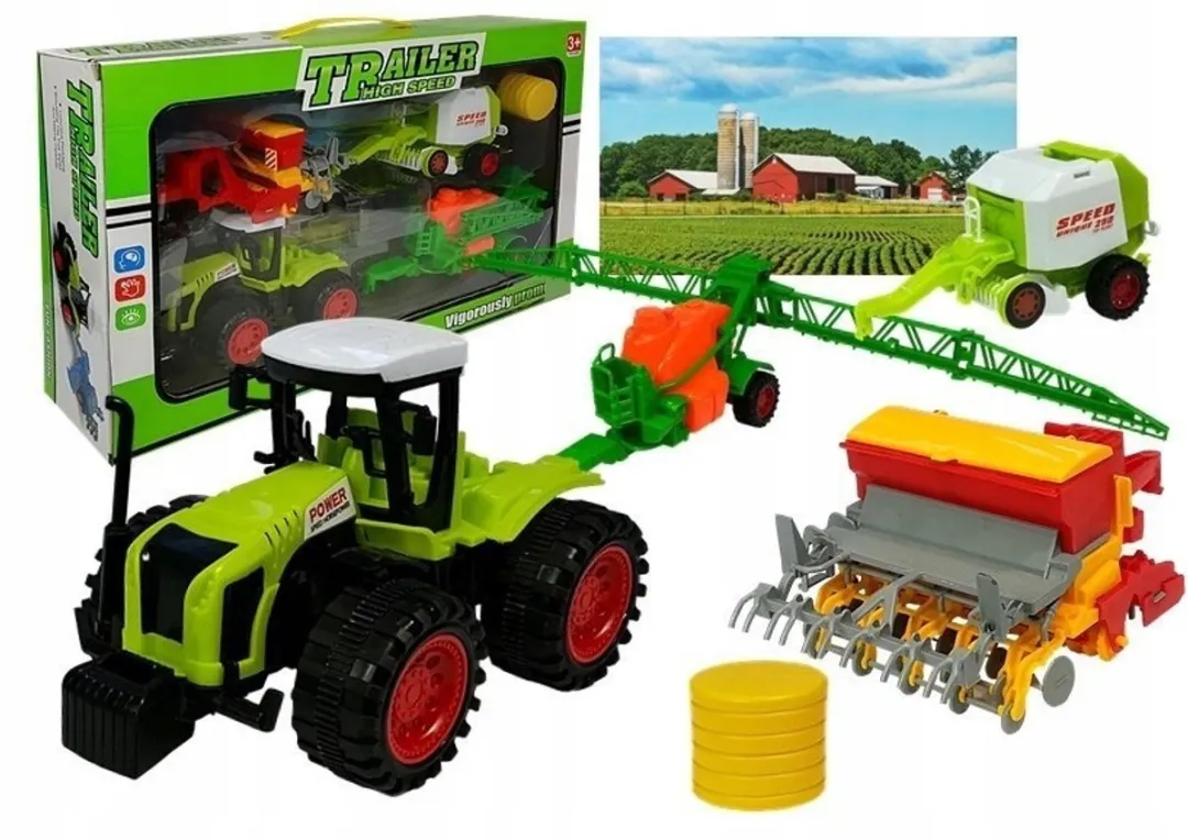 Lean Toys Boerderij Voertuigen Set - Tractor, Spuit, Vermeerderaar & Pers