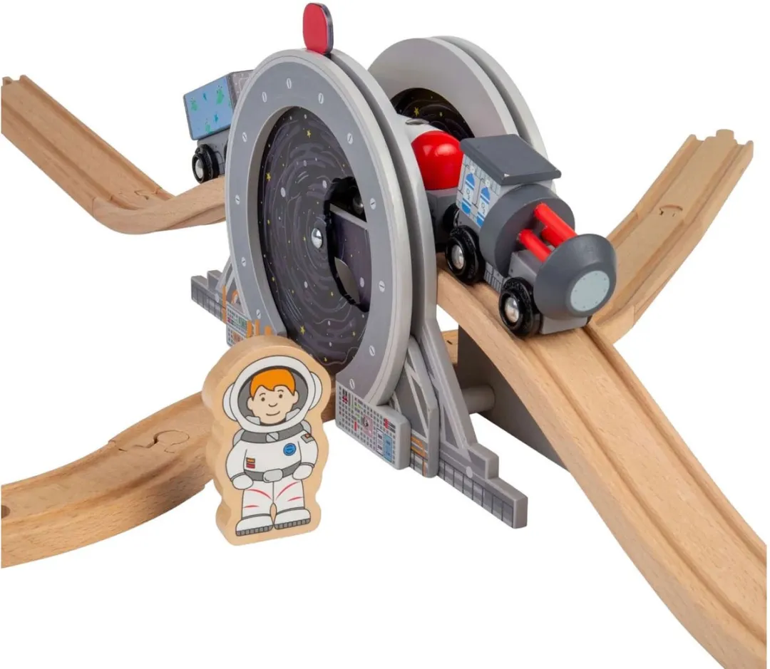 BIGJIGS Ruimtebrug Houten Rails BJT616 - 3 Stuks - Grijs/Houtkleur