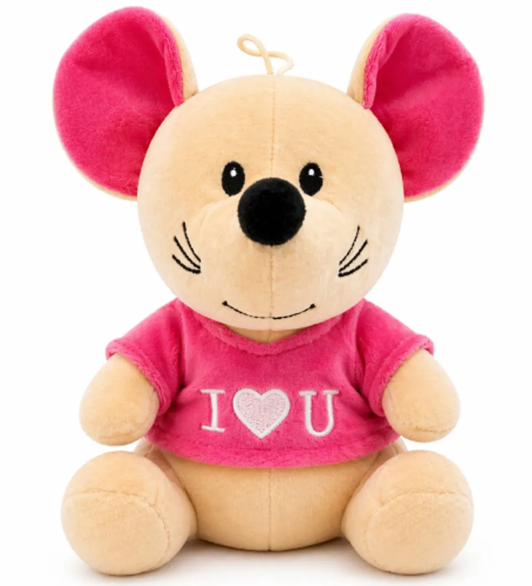 Topknuffels Beige Muis met Roze T-shirt I Love You Pluche Knuffel 30cm