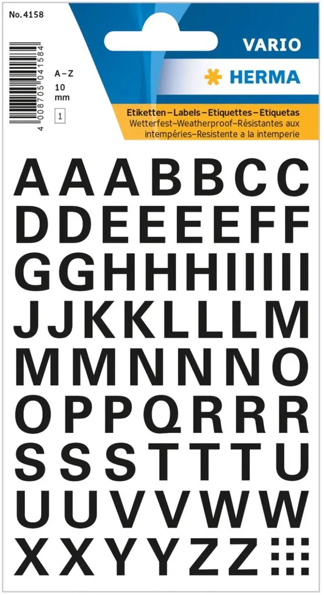 Herma Alfabet Stickers A-Z - 65 Stuks - 10mm - Wit - Watervast