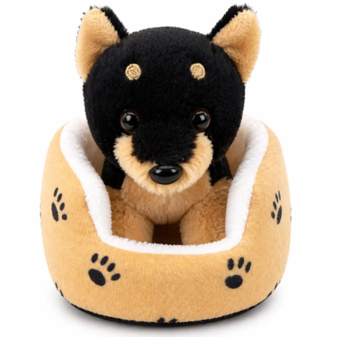 Topknuffels Zwarte Hond in Hondenmand Pluche Knuffel 15cm
