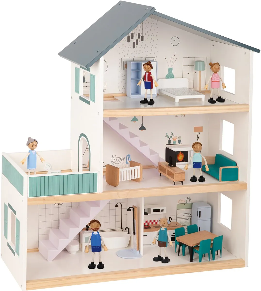 Tooky Toy Houten Poppenhuis 3 Verdiepingen