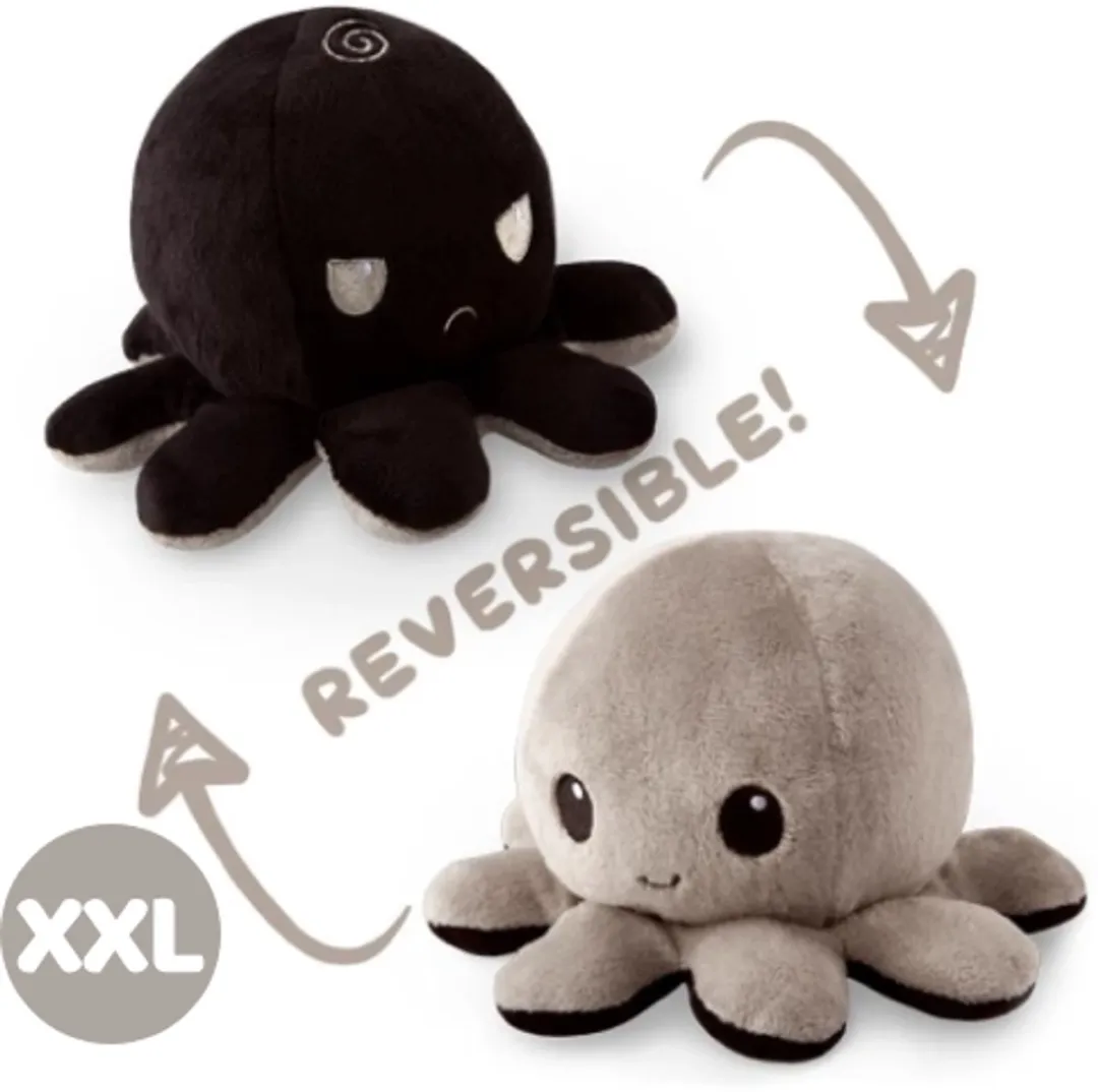 Topknuffels Octopus Mood Pluche XXL 60cm - Grijs/Zwart