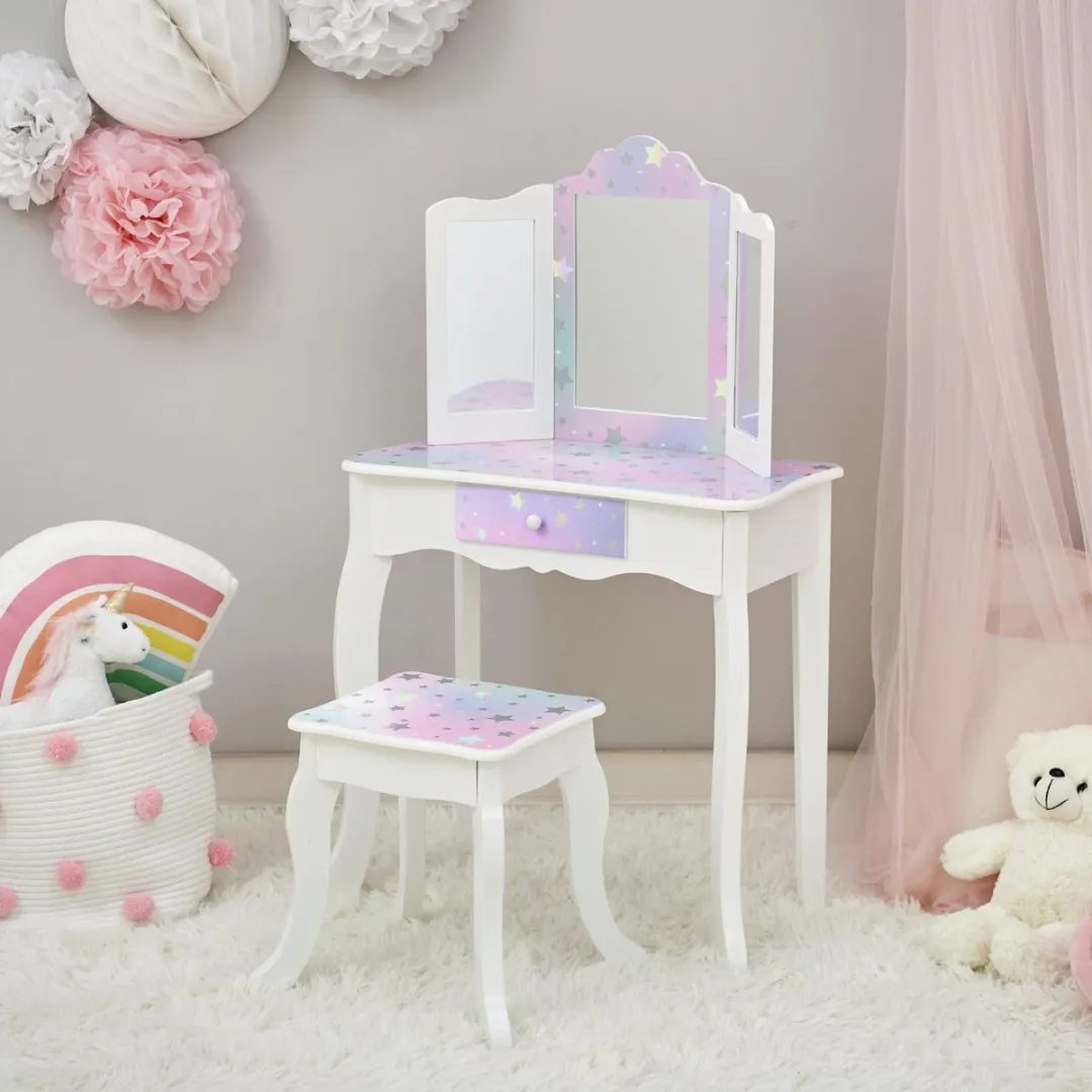 Teamson Kids Houten Kaptafel Sterren Set - Wit/Lilac