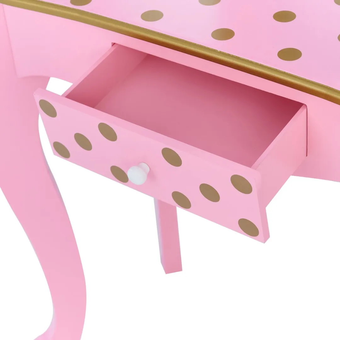 Teamson Kids Houten Kaptafel Roze/Goud - LED Spiegel - Tafel en Stoel Set