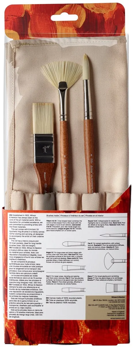 Winsor & Newton 5010902 Artists Oil Synthetic Hog Brush Set - 8 Stuks