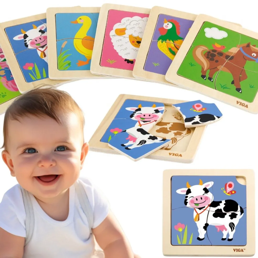 VIGA Houten Fudge Puzzel 4-delig - Meerkleurig