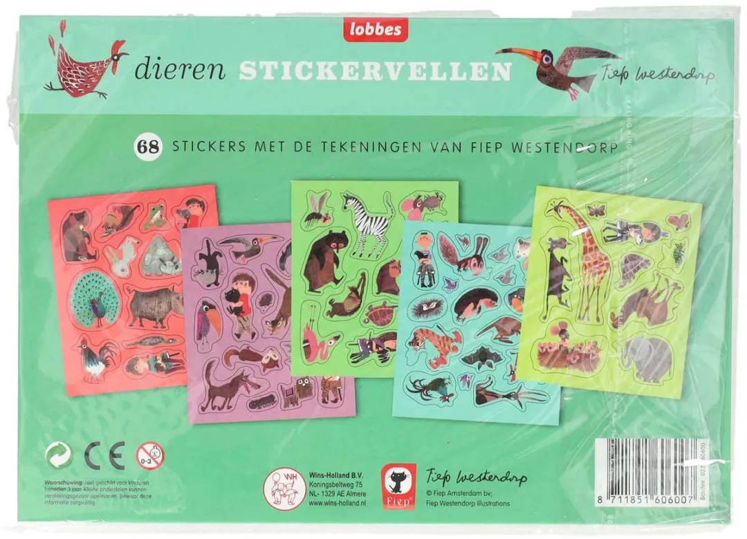 Johntoy Wins Fiep Westendorp Dierenstickers - 5 Stuks - Meerkleurig