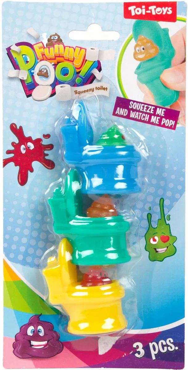 Toi-Toys Funny Poo Knijptoiletten - 3 Stuks - Multicolor