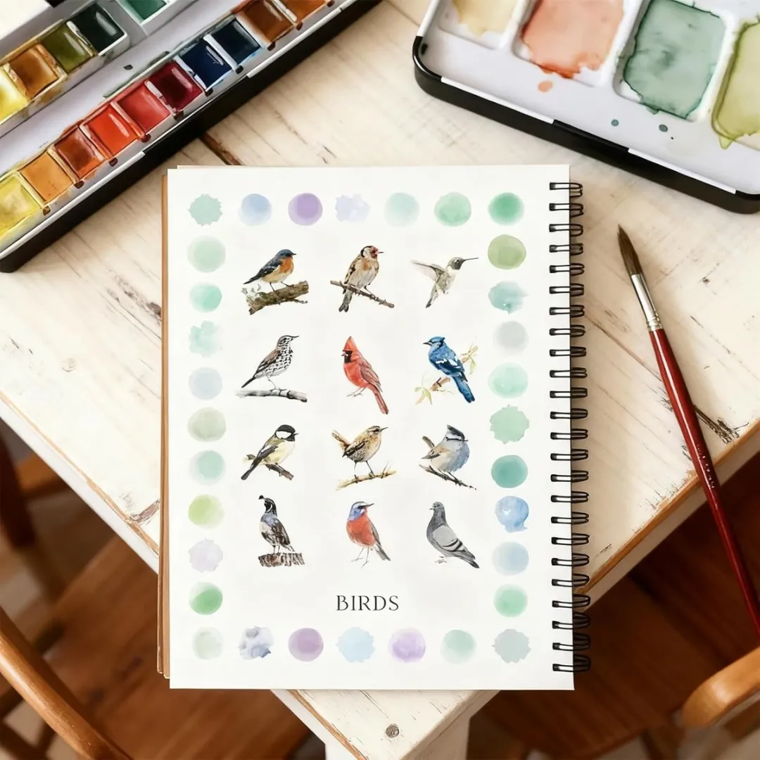 ECTEATOY Aquarelwerkboek Herfst - 12 Veren & Penseel