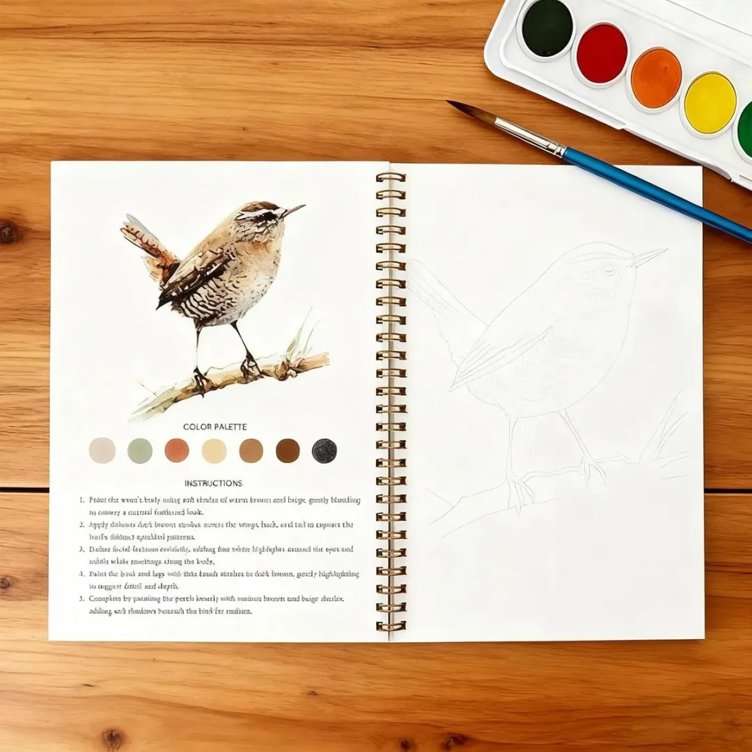 ECTEATOY Aquarelwerkboek Herfst - 12 Veren & Penseel