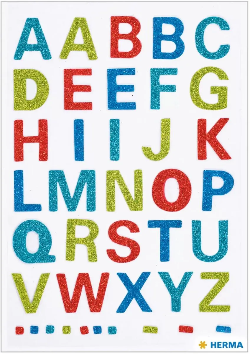 Herma Alfabet Glitter Stickers A-Z 15mm - 42 Stuks - Multi