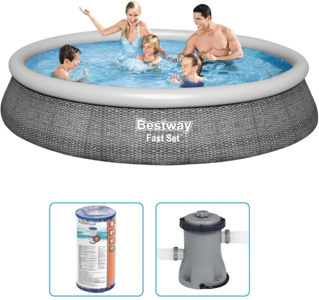 Bestway Fast Set Opblaasbaar Zwembad 396x84cm - 7340L - Grijs