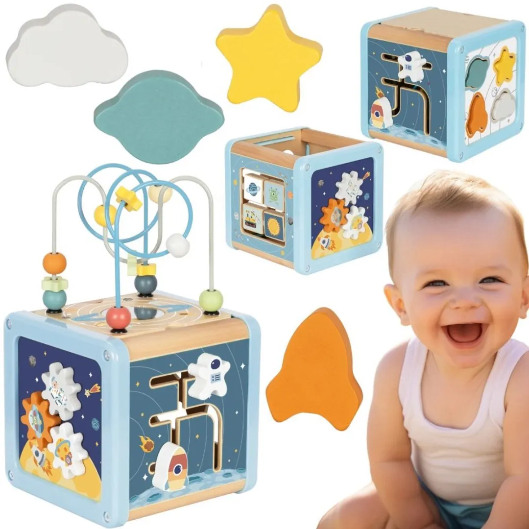 Tooky Toy Houten Activiteitenkubus Space Motoriek Speelgoed - Meerkleurig - afbeelding 6 van 6