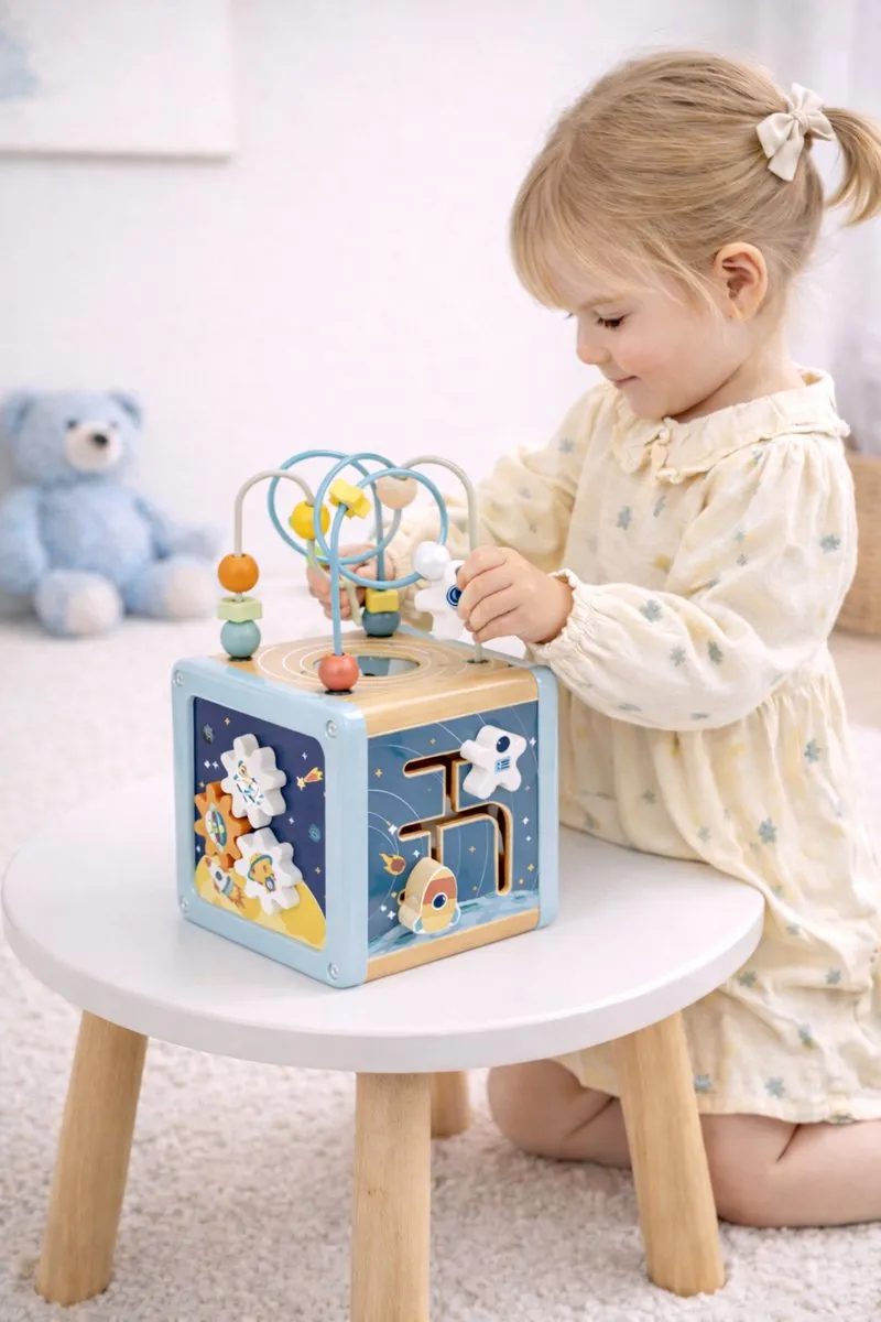 Tooky Toy Houten Activiteitenkubus Space Motoriek Speelgoed - Meerkleurig