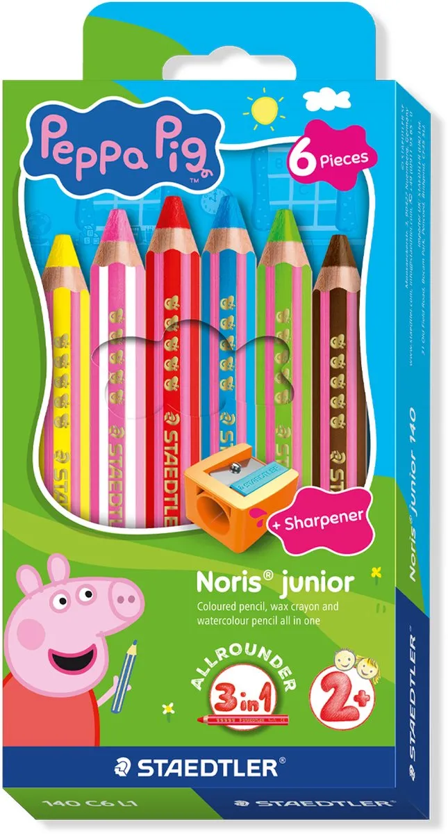 STAEDTLER Peppa Pig Noris Junior 3-in-1 Kleurpotloden - 6 Stuks - 12 Kleuren