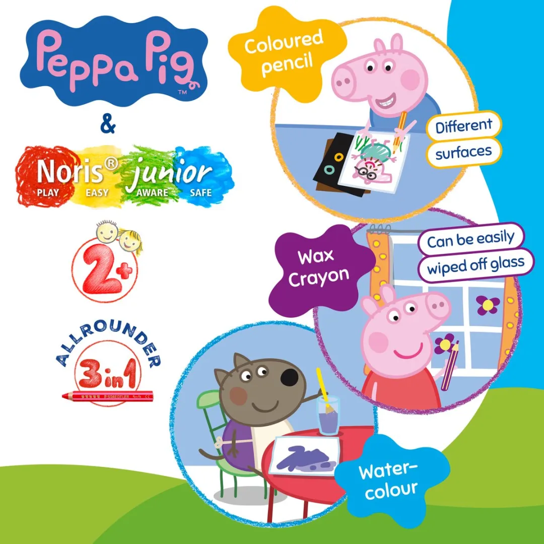 STAEDTLER Peppa Pig Noris Junior 3-in-1 Kleurpotloden - 6 Stuks - 12 Kleuren