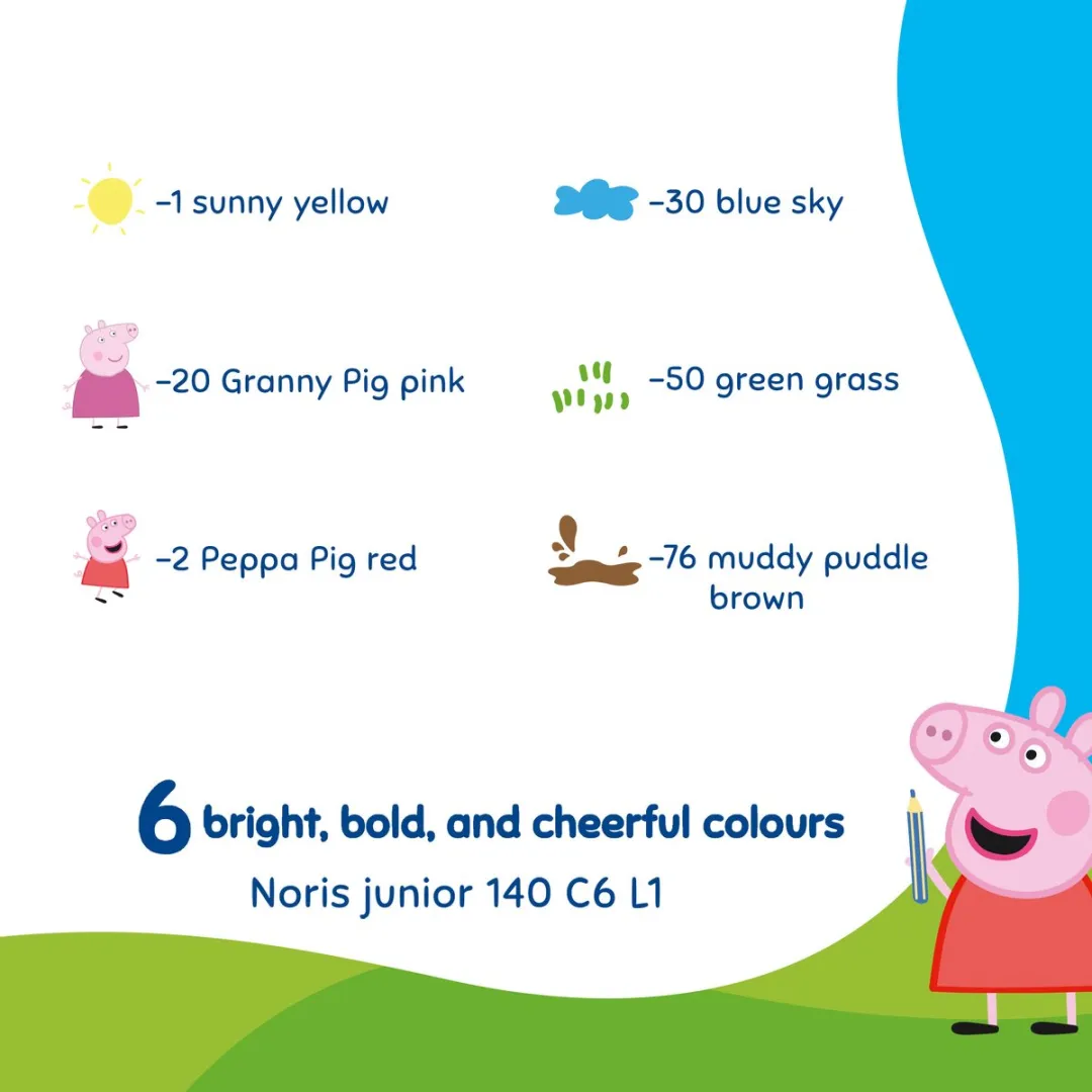STAEDTLER Peppa Pig Noris Junior 3-in-1 Kleurpotloden - 6 Stuks - 12 Kleuren