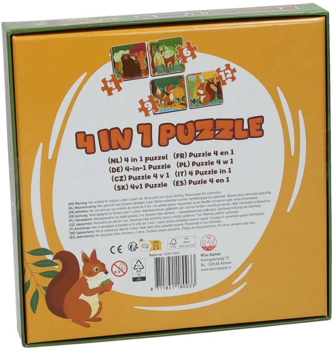 Johntoy Bosdieren Puzzel 4-in-1 413 Stuks - PU180B