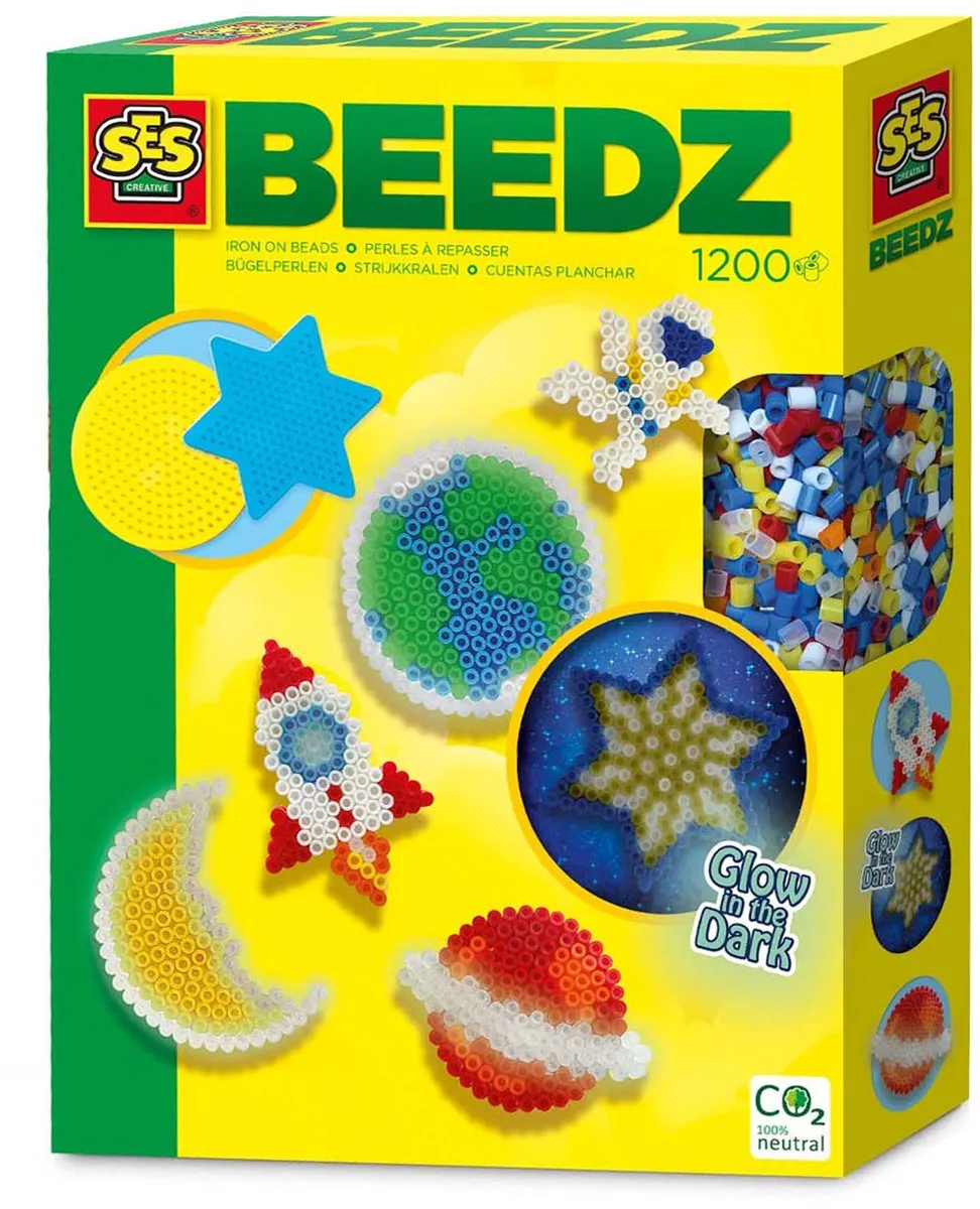 SES Creative Beedz Strijkkralen Universe - 1200 Stuks - Glow-in-the-Dark